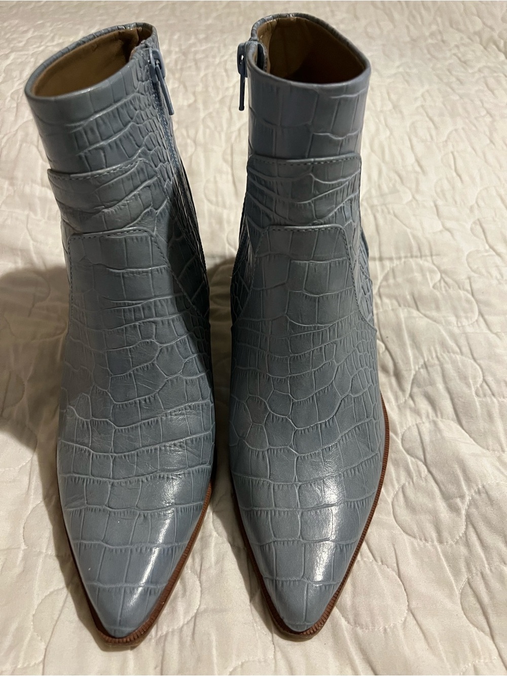 Gianni Bini Sky Blue Croc-Embossed Pointed Ankle Boots